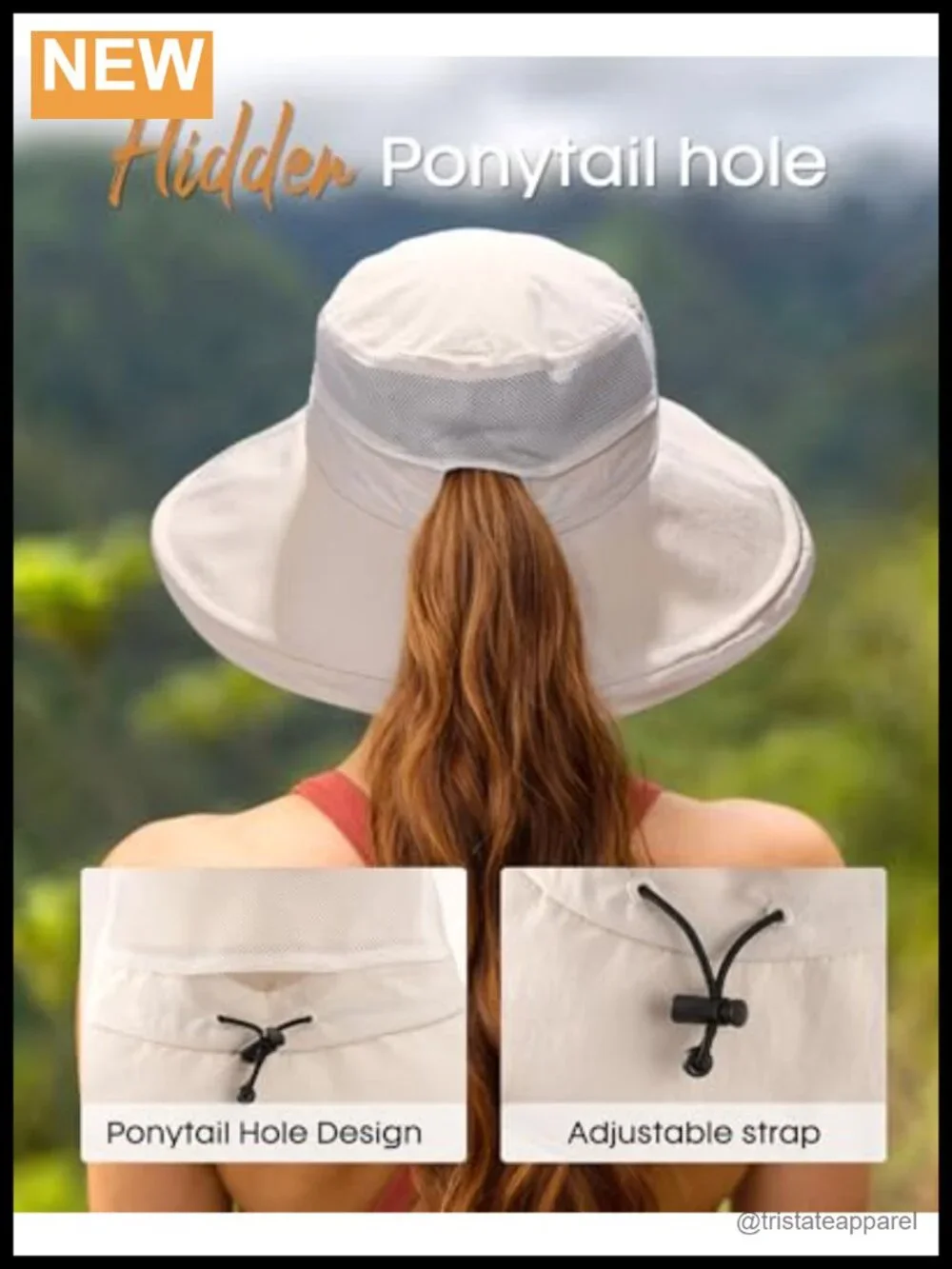 Sun Hat Wide Brim Ponytail UV Packable Hiking Travel Nylon